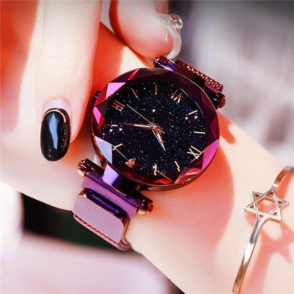 Starry sky watches for women, magnetic buckle quartz watch