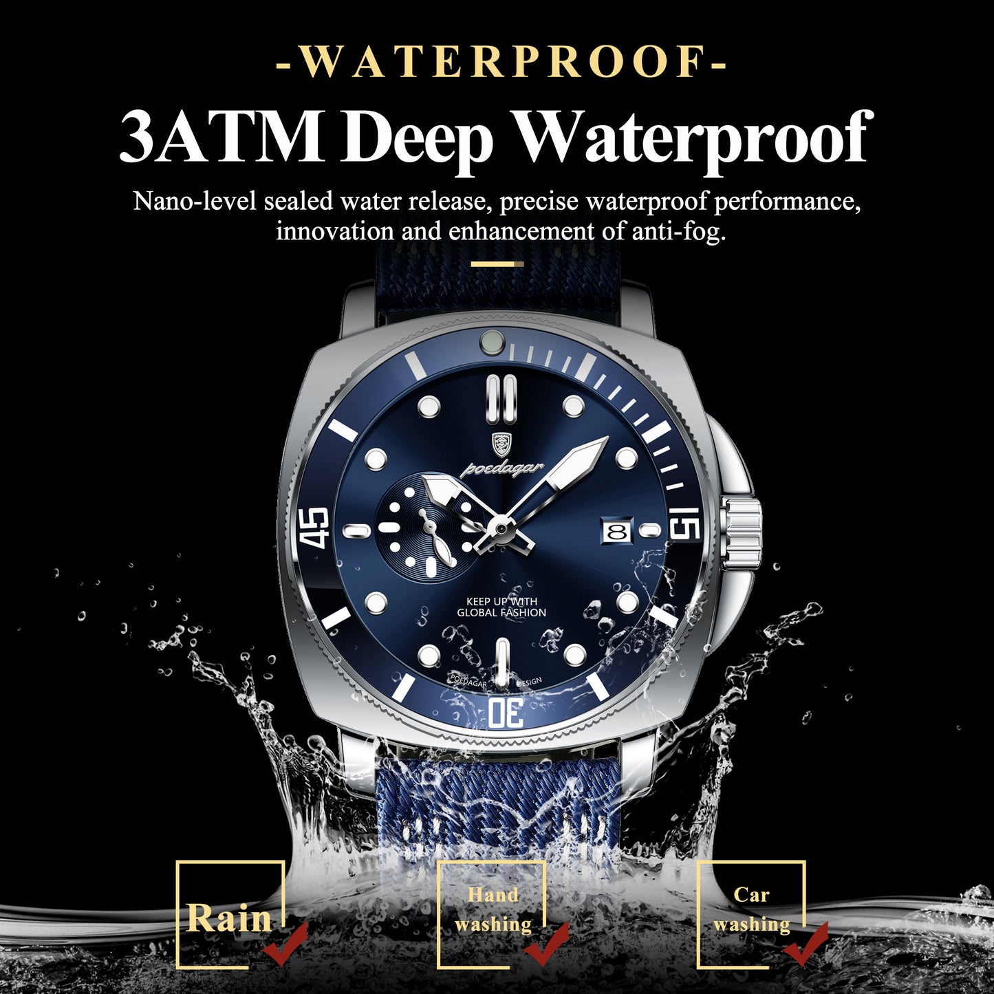 POEDAGAR Waterproof Date Sports Watch For Men