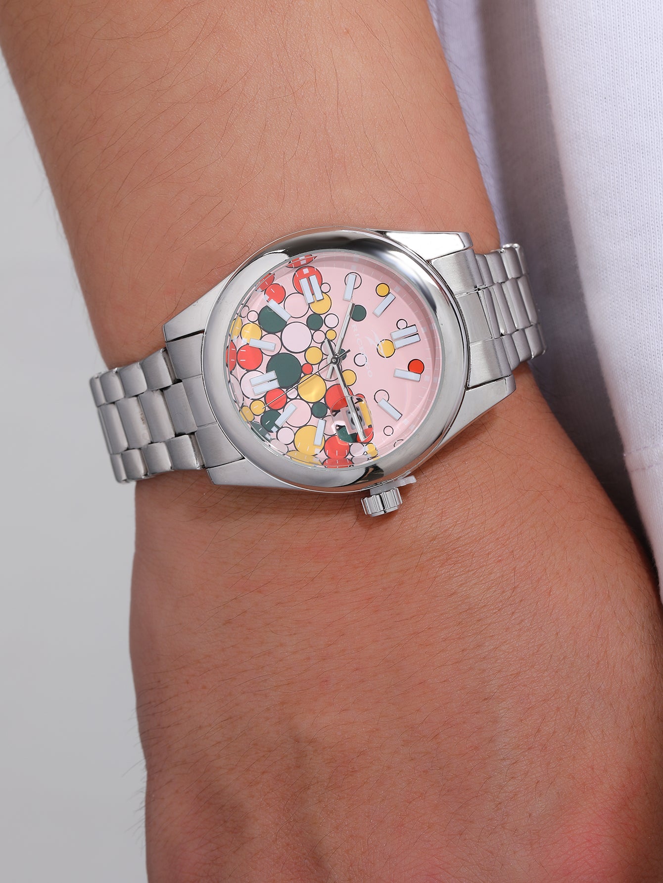 Vibrant Multi color Dial Stainless Steel Wristwatch