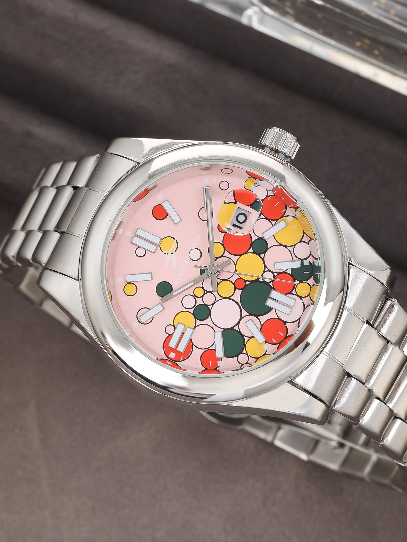 Vibrant Multi color Dial Stainless Steel Wristwatch
