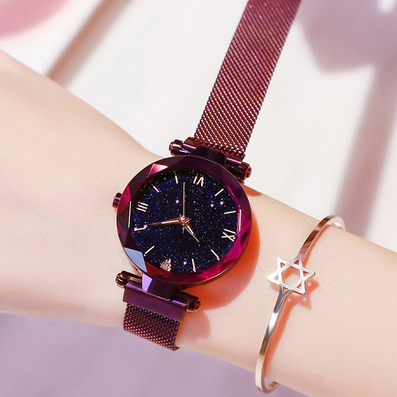 Starry sky watches for women, magnetic buckle quartz watch