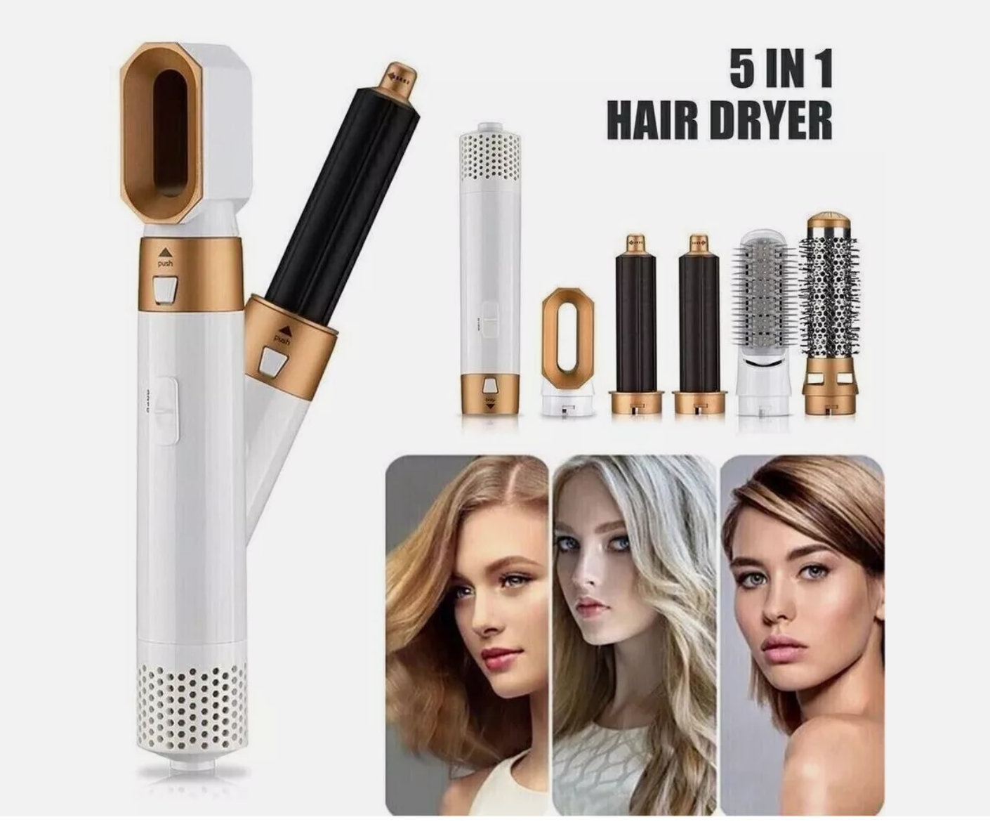 5 in 1 Air Styler 1000W Hair Styling Tool with 5 Interchangeable Barrel Dryer Straightener Curler Beauty Comb Brush