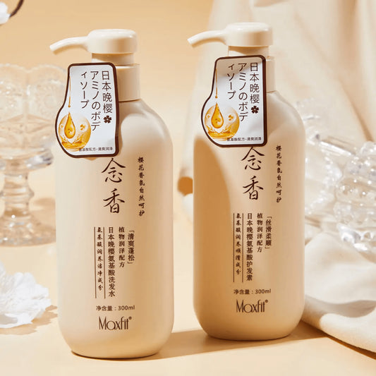 2pcs Sakura Japanese Hair Growth Conditioning Maxfit Cherry Blossom Amino Acid Shampoo – 300ml - a set of 1 Shampoo + 1 Conditioner