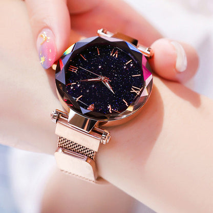 Starry sky watches for women, magnetic buckle quartz watch