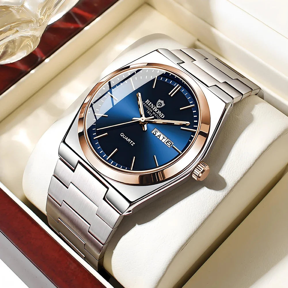 BINBOND Classic Quartz Watch with Day-Date Display
