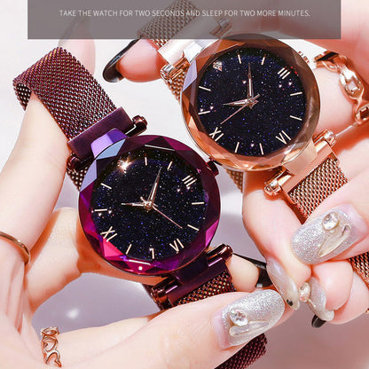 Starry sky watches for women, magnetic buckle quartz watch