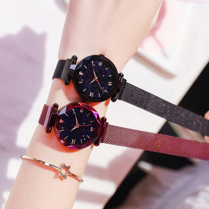 Starry sky watches for women, magnetic buckle quartz watch