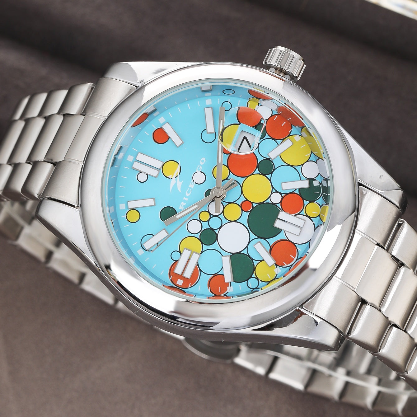 Vibrant Multi color Dial Stainless Steel Wristwatch