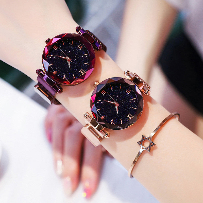 Starry sky watches for women, magnetic buckle quartz watch