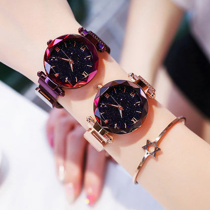 Starry sky watches for women, magnetic buckle quartz watch