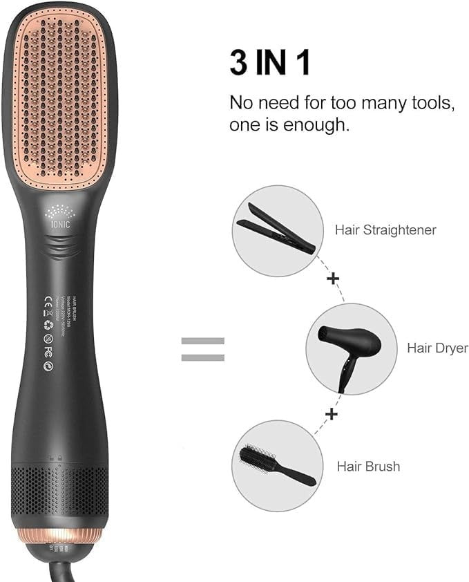 2-in-1 Hot Air Brush with Detachable Comb - Multifunctional Hair Dryer & Iron, Wet/Dry Use, Softens Hair, Gentle on Curly Hair, 1000W, 220-240V, European Plug, Blow Drying Hair Brush