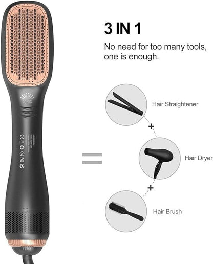 2-in-1 Hot Air Brush with Detachable Comb - Multifunctional Hair Dryer & Iron, Wet/Dry Use, Softens Hair, Gentle on Curly Hair, 1000W, 220-240V, European Plug, Blow Drying Hair Brush